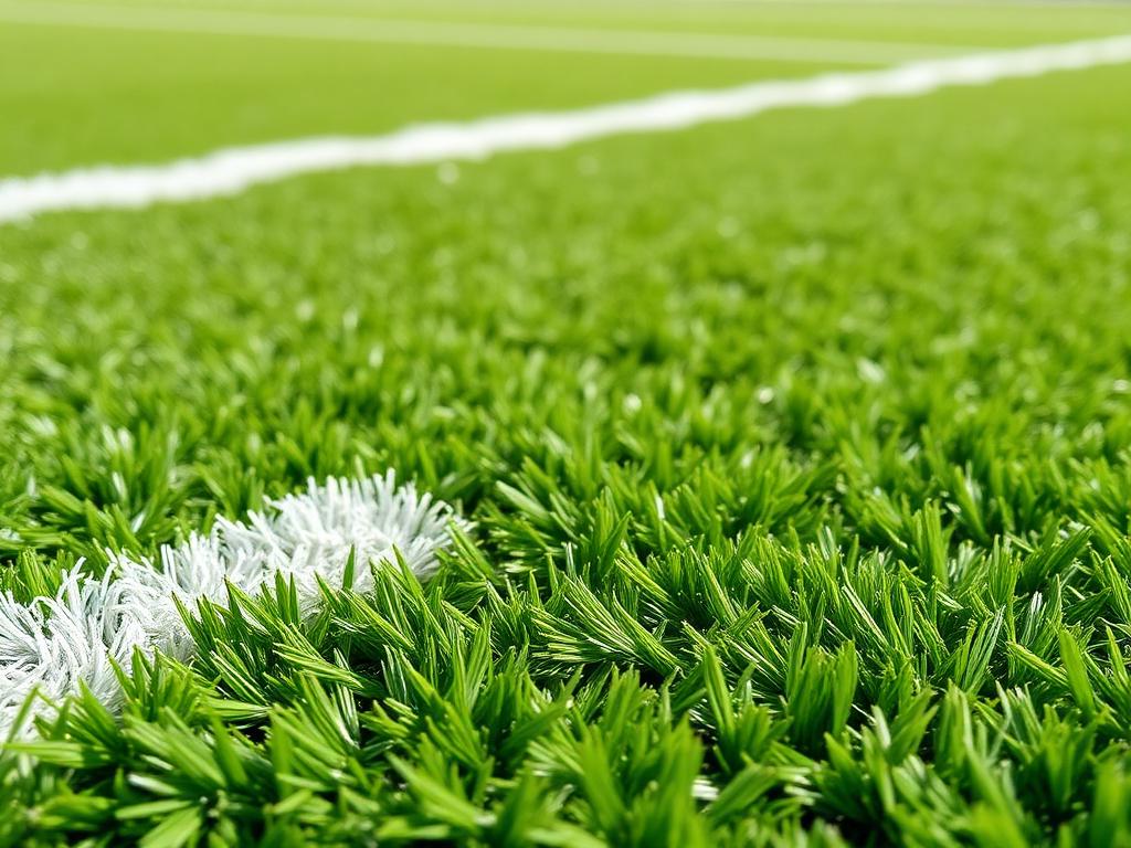 Teren de minifotbal cu gazon sintetic și marcaje albe
